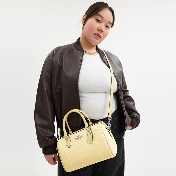 Coach Rowan Satchel Bag In Signature Canvas Butter Yellow Crossbody Purse - Picture 14 of 15